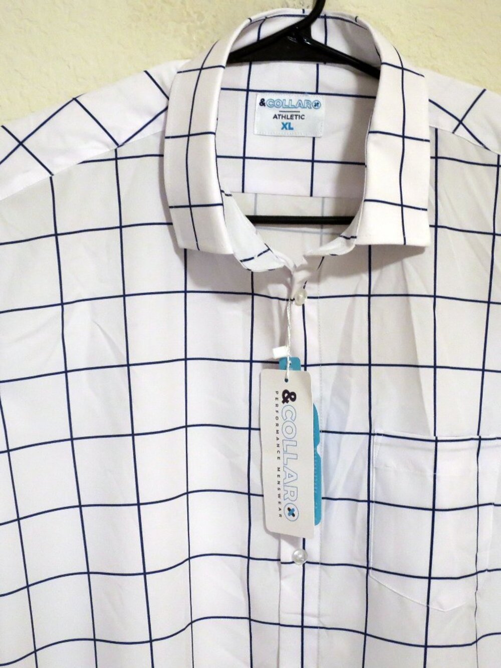 And Collar Shirt Mens XL New Long Sleeve Button Athletic Fit White Blue Striped